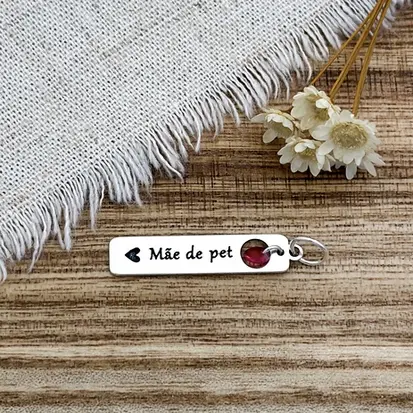 PINGENTE PLAQUINHA ROSA MÃE DE PET